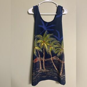 VTG 90s Looking Good Tropical Shift Dress Hawaiian Sleeveless Size Large Palm